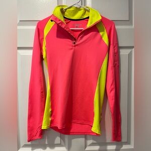Brooks Women’s Pink/Yellow Long Sleeve Half Zip-Reflective